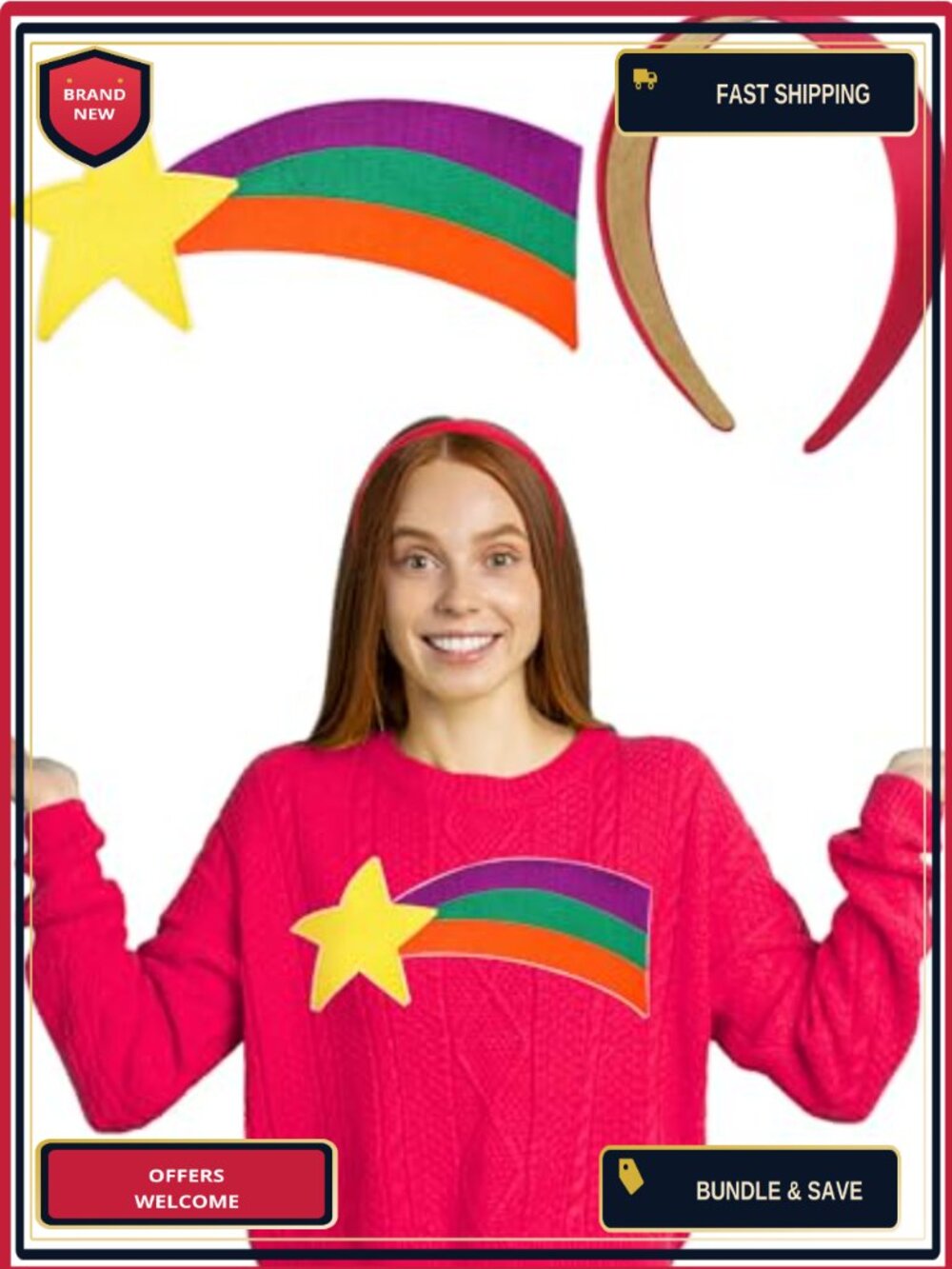 2 Pc Shooting Star Iron On Patch & Satin Headband Costume Accessory Set